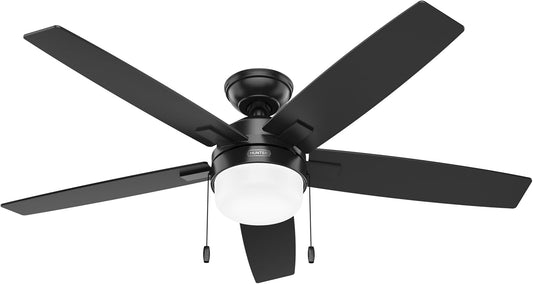 Hunter - Anisten 52-inch Indoor Matte Black Energy Star Ceiling Fan with Dimmable LED Light Kit, 4-speed DC Motor, 52776