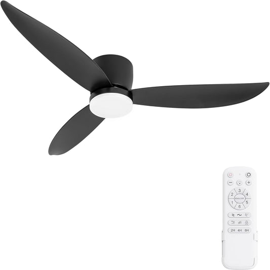 52 Inch Matte Black Low Profile Ceiling Fan with Light,Modern Ceiling Fans with Lights and Remote,Includes Remote Control, Noiseless Reversible DC Motor, Indoor Outdoor.